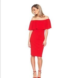 Almost famous red off the shoulder ruffle dress